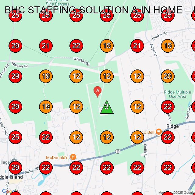 BHC STAFFING SOLUTION & IN HOME GeoGrid visibility map for Barber Shop in Middle Island